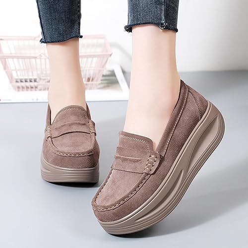Mocasines de plataforma de gamuza para mujer, modernos y con punta redonda - Quierox - Tienda Online