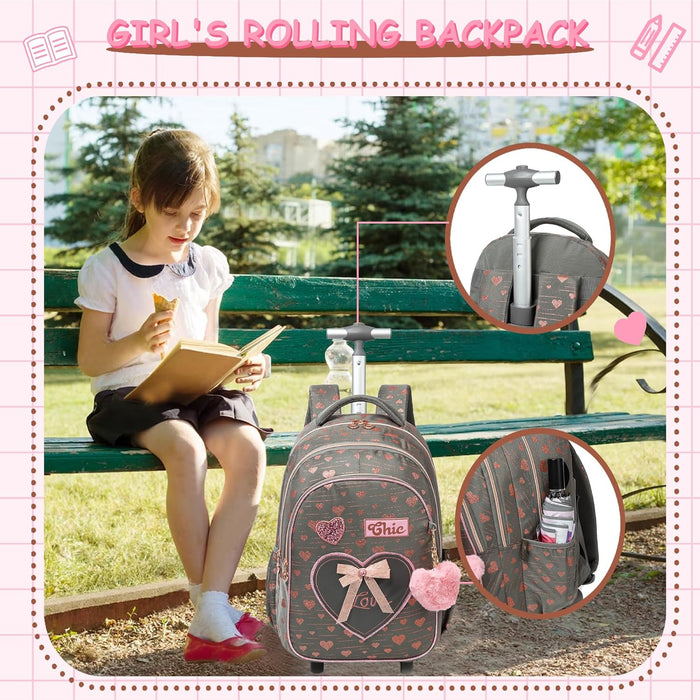 Mochila con ruedas para niñas con ruedas para estudiantes de primaria, mochila de mano - Quierox - Tienda Online