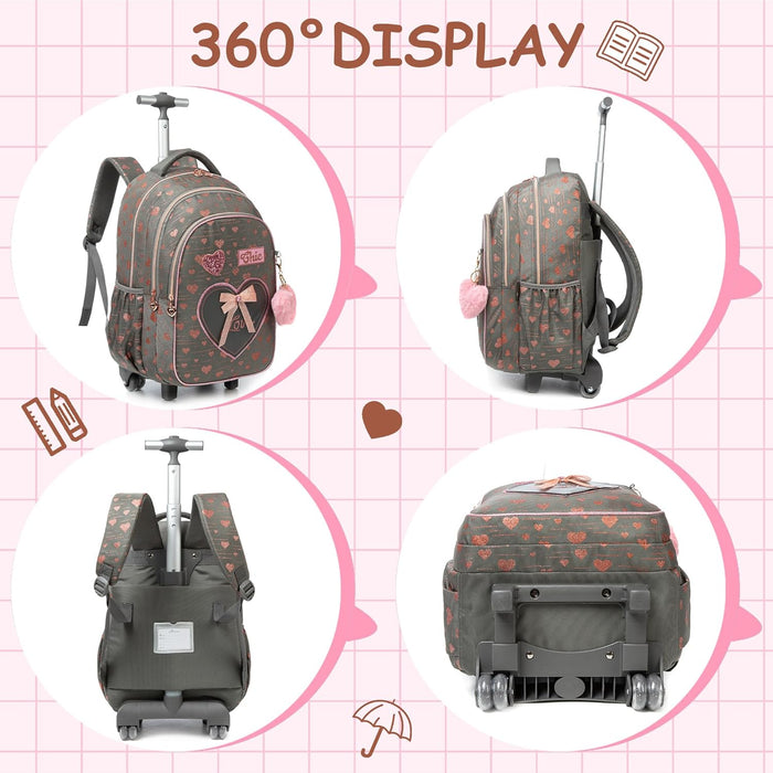 Mochila con ruedas para niñas con ruedas para estudiantes de primaria, mochila de mano - Quierox - Tienda Online