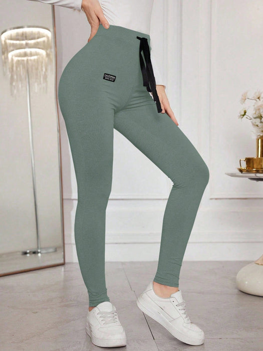 Modelyn Leggings ajustados con cordón y estampado de letras para mujer - Quierox - Tienda Online