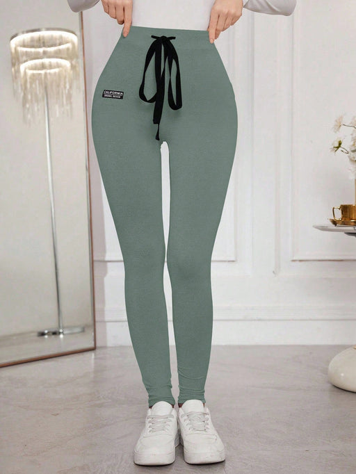 Modelyn Leggings ajustados con cordón y estampado de letras para mujer - Quierox - Tienda Online