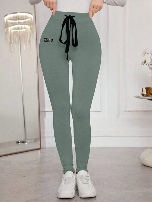 Modelyn Leggings ajustados con cordón y estampado de letras para mujer - Quierox - Tienda Online