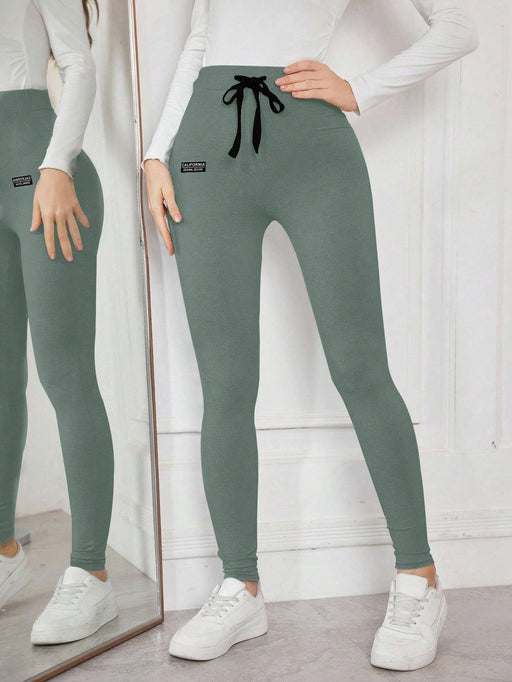 Modelyn Leggings ajustados con cordón y estampado de letras para mujer - Quierox - Tienda Online