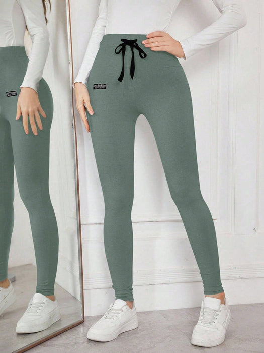Modelyn Leggings ajustados con cordón y estampado de letras para mujer - Quierox - Tienda Online