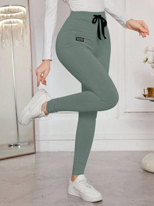 Modelyn Leggings ajustados con cordón y estampado de letras para mujer - Quierox - Tienda Online