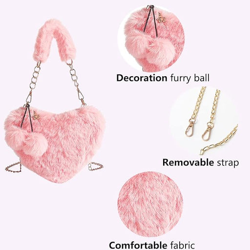 Monedero peludo con forma de corazón para mujer, bonito bolso de hombro - Quierox - Tienda Online