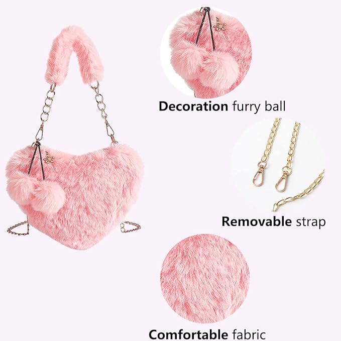Monedero peludo con forma de corazón para mujer, bonito bolso de hombro - Quierox - Tienda Online