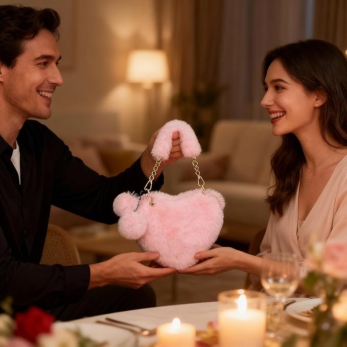 Monedero peludo con forma de corazón para mujer, bonito bolso de hombro - Quierox - Tienda Online