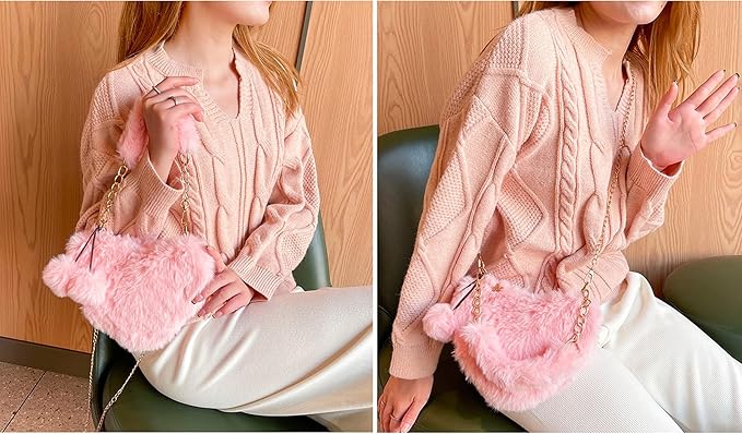 Monedero peludo con forma de corazón para mujer, bonito bolso de hombro - Quierox - Tienda Online