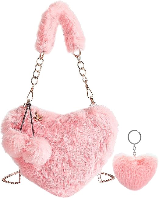 Monedero peludo con forma de corazón para mujer, bonito bolso de hombro - Quierox - Tienda Online