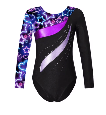 Mono de gimnasia, patinaje artístico o danza de manga larga brillante para niña - Quierox - Tienda Online