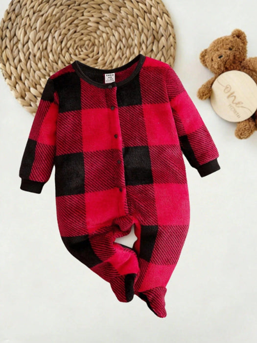 Mono unisex con pies a cuadros para bebé recién nacido, pijama navideño de cuadros - Quierox - Tienda Online