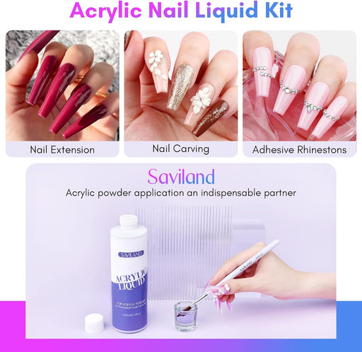 Monómero acrílico líquido Saviland de 240 ml con 3 pinceles para aplicación en kit de uñas - Quierox - Tienda Online