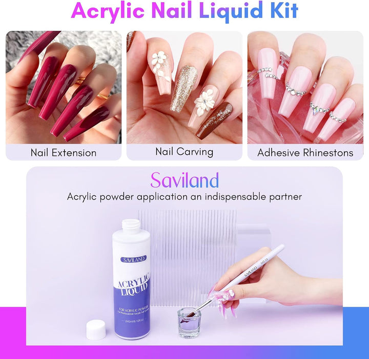 Monómero acrílico líquido Saviland de 240 ml con 3 pinceles para aplicación en kit de uñas - Quierox - Tienda Online