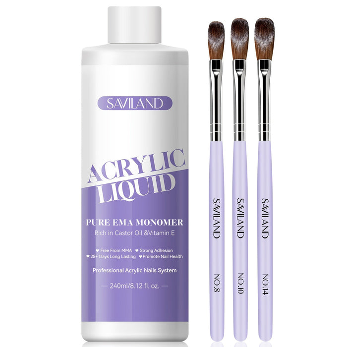 Monómero acrílico líquido Saviland de 240 ml con 3 pinceles para aplicación en kit de uñas - Quierox - Tienda Online