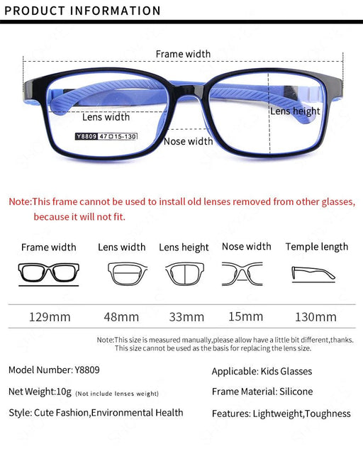 Montura de gafas cuadradas para niños y niñas, lentes ópticas flexibles de silicona - Quierox - Tienda Online