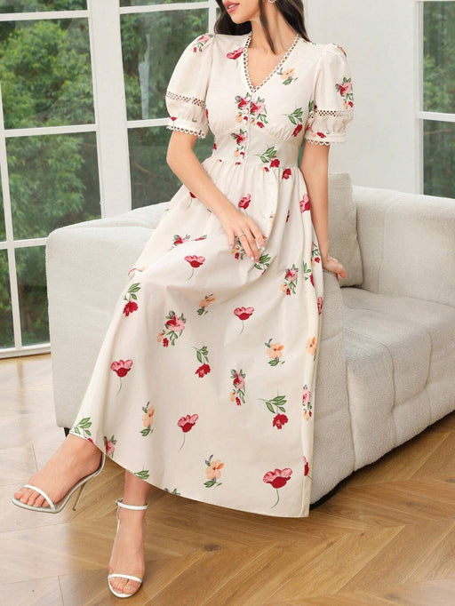 Mulvari Vestido elegante con mangas abullonadas y estampado floral para mujeres - Quierox - Tienda Online