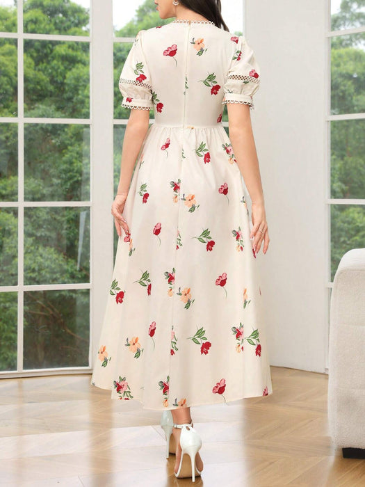 Mulvari Vestido elegante con mangas abullonadas y estampado floral para mujeres - Quierox - Tienda Online