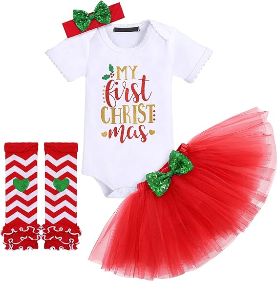My First Christmas falda tutú de tul de princesa, diadema y calentadores de piernas, juego de ropa de 3 piezas - Quierox - Tienda Online