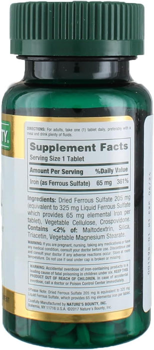 Nature's Bounty Hierro 65 mg de 100 tabletas (325 mg sulfato ferroso) - Quierox - Tienda Online
