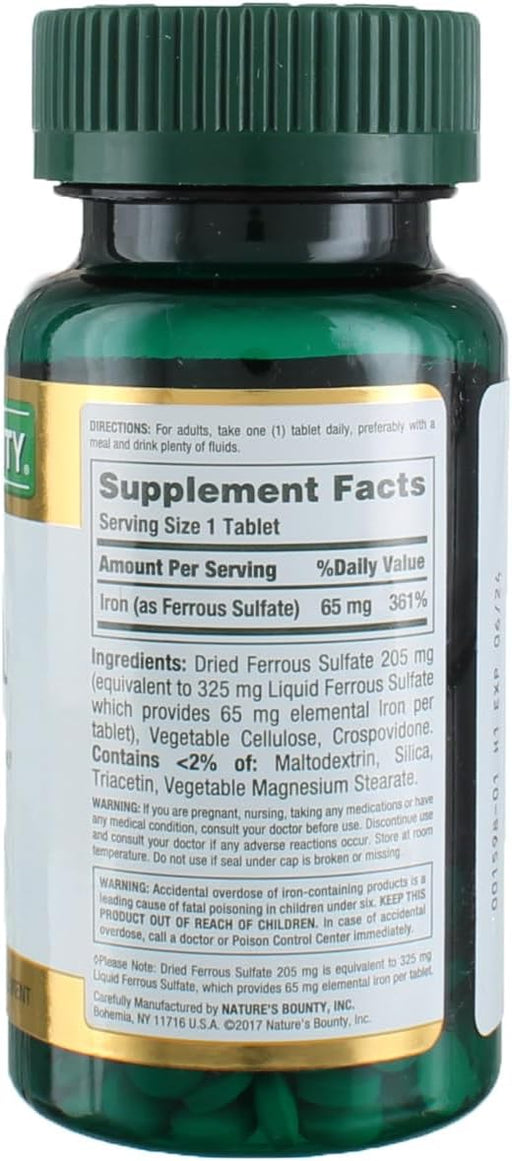 Nature's Bounty Hierro 65 mg de 100 tabletas (325 mg sulfato ferroso) - Quierox - Tienda Online