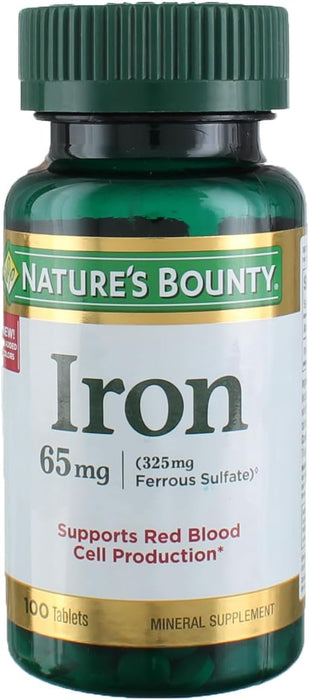 Nature's Bounty Hierro 65 mg de 100 tabletas (325 mg sulfato ferroso) - Quierox - Tienda Online