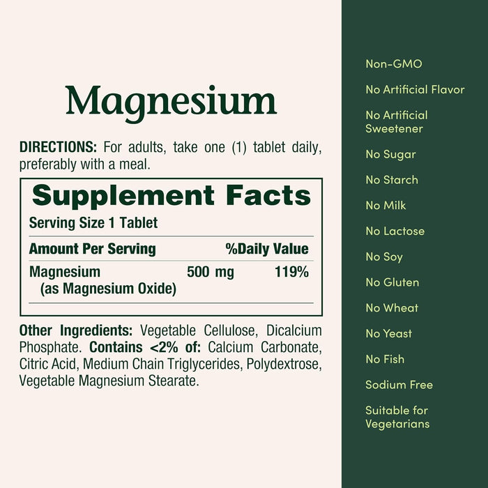 Nature's Bounty Magnesio, salud ósea y muscular, apoyo para todo el cuerpo, comprimidos - Quierox - Tienda Online