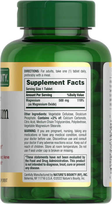 Nature's Bounty Magnesio, salud ósea y muscular, apoyo para todo el cuerpo, comprimidos - Quierox - Tienda Online