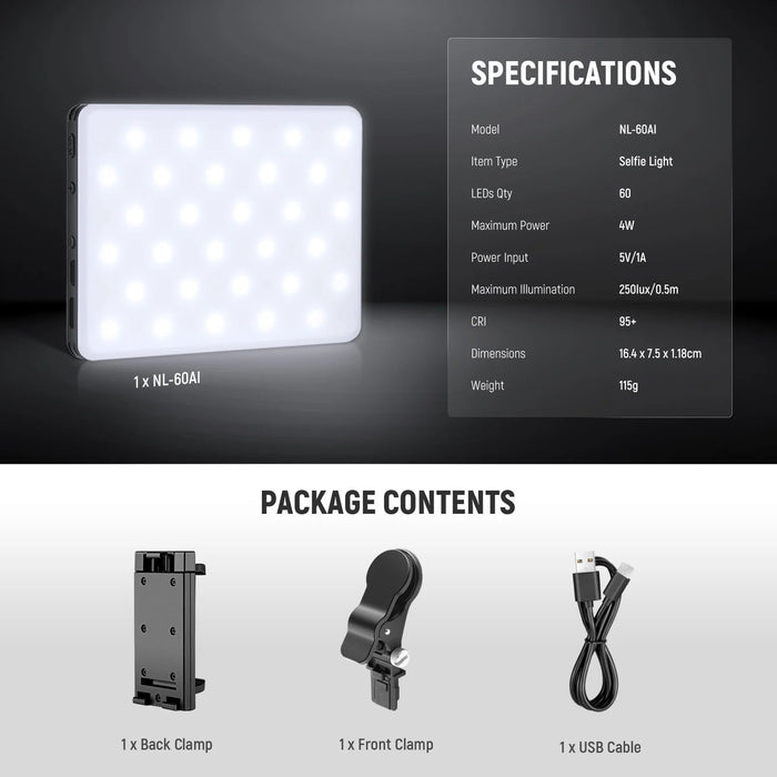 NEEWER BASICS NL - 60AI Luz para selfies con clip para teléfono - Quierox - Tienda Online
