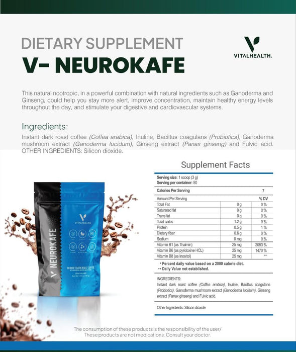 Neurokafe - Café negro premium con ganoderma y ginseng, mezcla nootrópica, 150 g - Quierox - Tienda Online