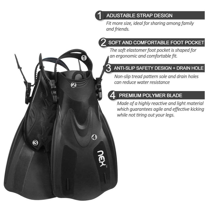 NEX Aletas de snorkel y buceo ajustables para adultos - Quierox - Tienda Online