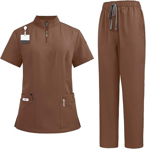 Niaahinn Conjunto de uniforme médico para mujer blusa con cuello y pantalones cargo - Quierox - Tienda Online