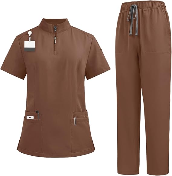 Niaahinn Conjunto de uniforme médico para mujer blusa con cuello y pantalones cargo - Quierox - Tienda Online