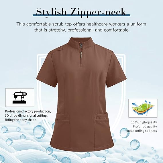 Niaahinn Conjunto de uniforme médico para mujer blusa con cuello y pantalones cargo - Quierox - Tienda Online
