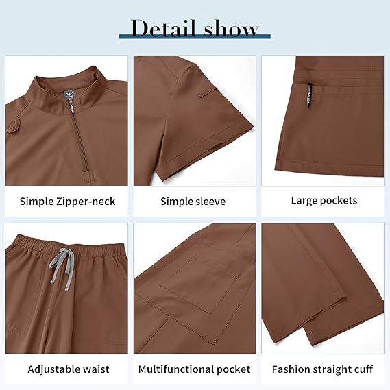 Niaahinn Conjunto de uniforme médico para mujer blusa con cuello y pantalones cargo - Quierox - Tienda Online