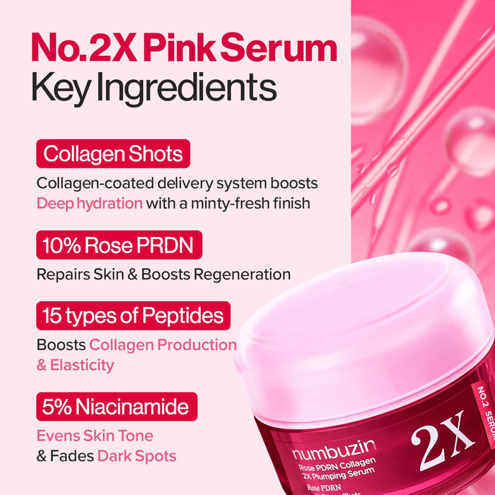 numbuzin No.2X Rose PDRN, Suero rellenador de colágeno, para reafirmar y brillo - Quierox - Tienda Online