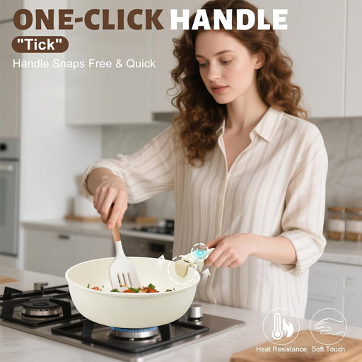 Numola Juego de 10 piezas de ollas y sartenes antiadherentes con mango desmontable - Quierox - Tienda Online