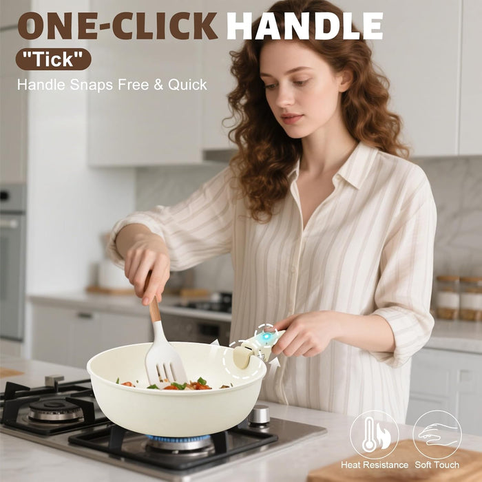 Numola Juego de 10 piezas de ollas y sartenes antiadherentes con mango desmontable - Quierox - Tienda Online