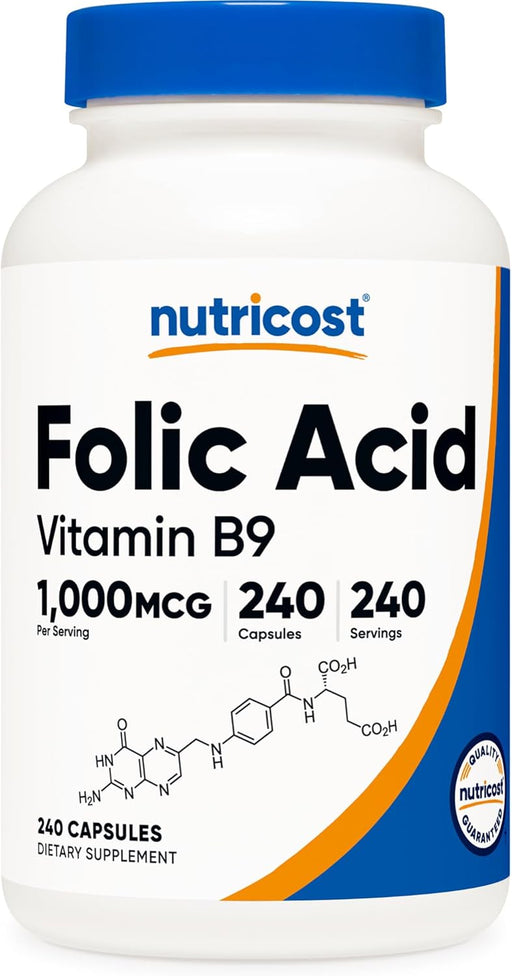 Nutricost ácido fólico (Vitamina B9) 1000 mcg, 240 Cápsulas, 1 botella, 1 - Quierox - Tienda Online