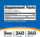 Nutricost Melatonina 5 mg, 240 cápsulas - 5 mg por porción, sin OMG, sin gluten - Quierox - Tienda Online