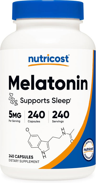 Nutricost Melatonina 5 mg, 240 cápsulas - 5 mg por porción, sin OMG, sin gluten - Quierox - Tienda Online
