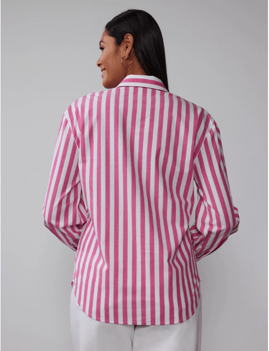 NY&C Camisa con botones y mangas globo de rayas mixtas - Quierox - Tienda Online