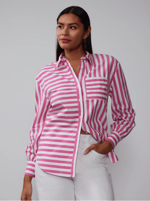 NY&C Camisa con botones y mangas globo de rayas mixtas - Quierox - Tienda Online