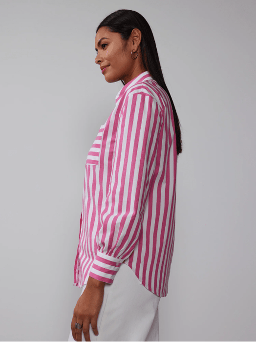 NY&C Camisa con botones y mangas globo de rayas mixtas - Quierox - Tienda Online