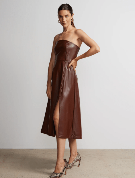 NY&C Vestido midi de piel sintética sin tirantes - Quierox - Tienda Online