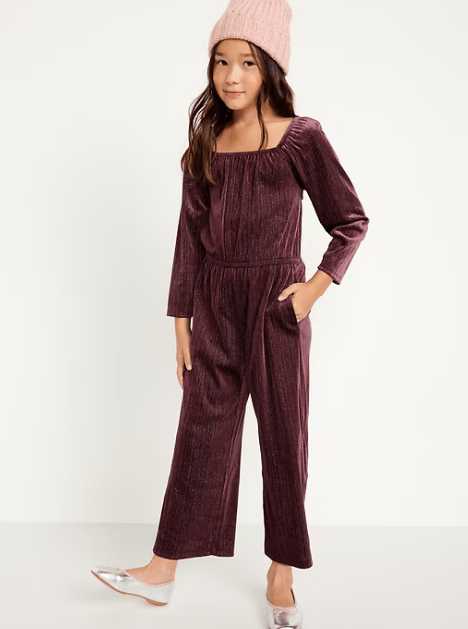 Old Navy Mono de manga larga con brillos de terciopelo para niñas - Quierox - Tienda Online