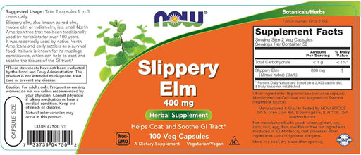 Olmo resbaladizo Now Foods 400 mg, cápsulas, 100 unidades - Quierox - Tienda Online