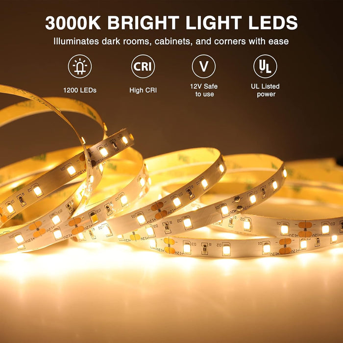 Onforu Tira de iluminación LED blanca cálida, 65.6 pies, 3000 K, luz de cinta LED regulable - Quierox - Tienda Online