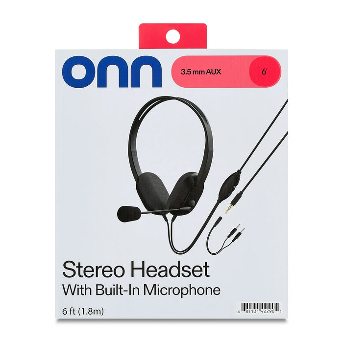 ONN Auriculares estéreo con entrada auxiliar de 3,5 mm y micrófono integrado, color negro - Quierox - Tienda Online