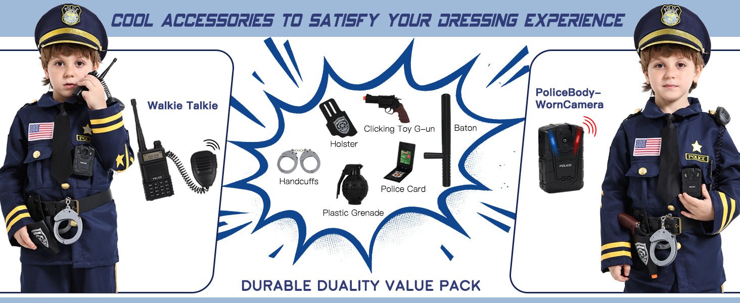 Onory Disfraz de policía para niños, disfraz de policía de Halloween con accesorios, juguetes de simulación para niños - Quierox - Tienda Online